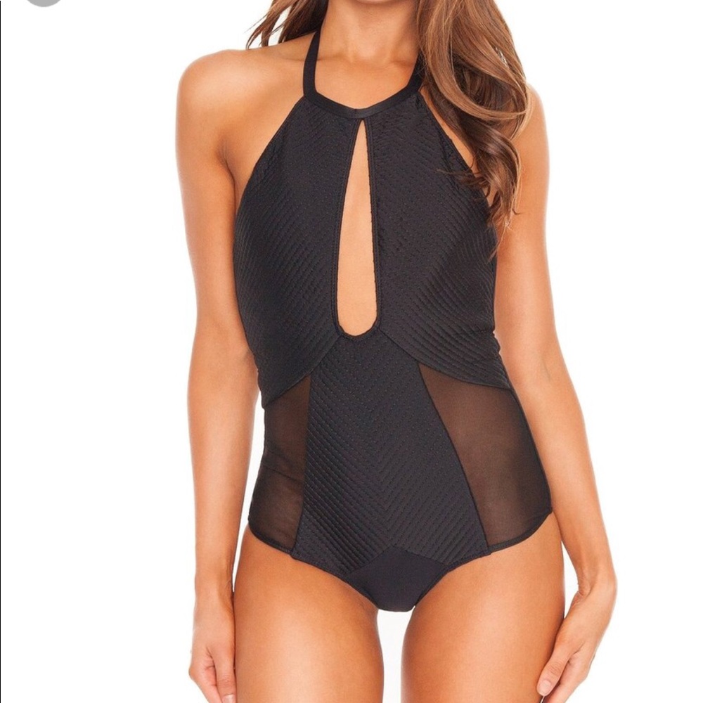Beach Riot Black Textured Halter One-Piece Swimsuit